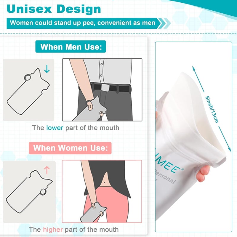 OUMEE 800ML Emergency Disposable Urinal Bags, 8/12/20/23/28 Pcs Camping Pee Bags Unisex Urine Bag Vomit Bag for Travel Traffic Jam Portable Toilet Bag for Men Women - Image 5